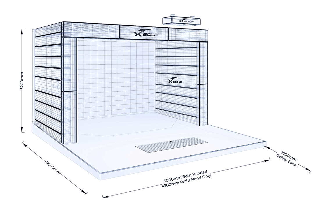 X-Golf Simulators - Line Drawing with Dimensions