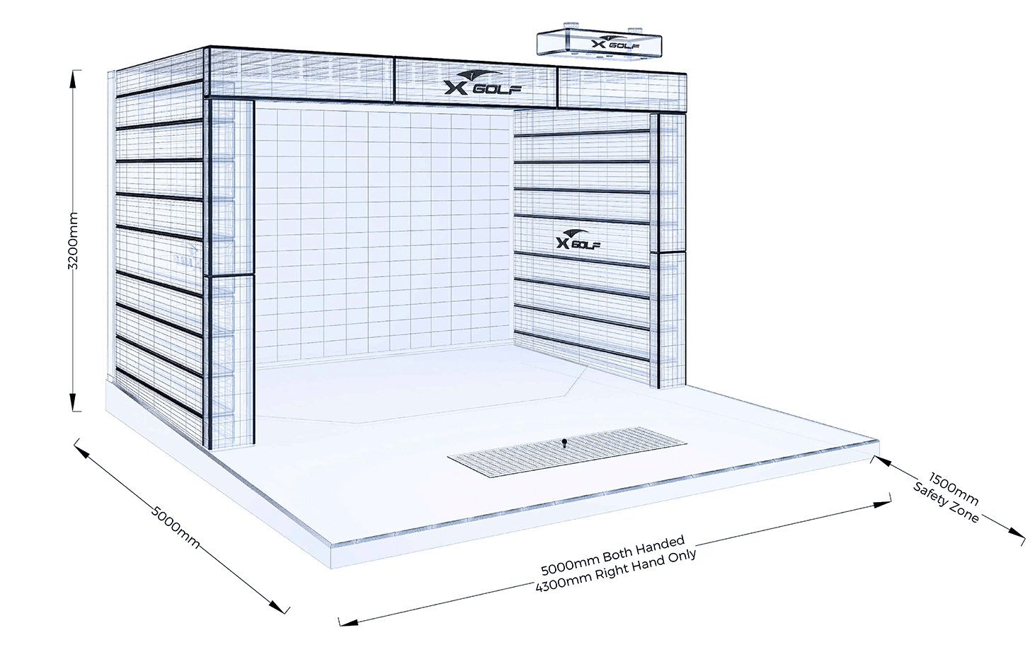 X-Golf EYE Model Simulators 3D Render and Measurements