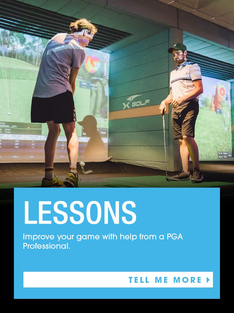 Man teaching man how to swing club X-Golf Lessons