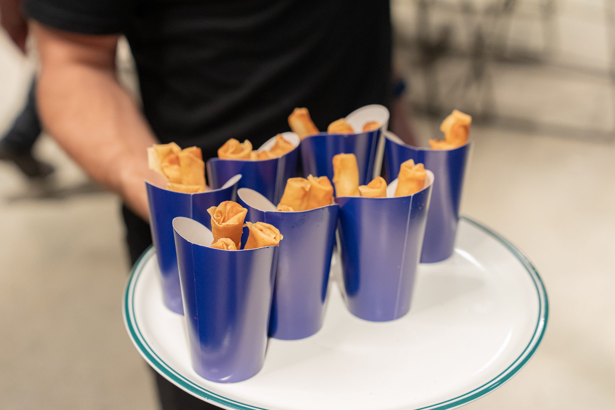 Spring rolls served on tray at X-Golf Morley